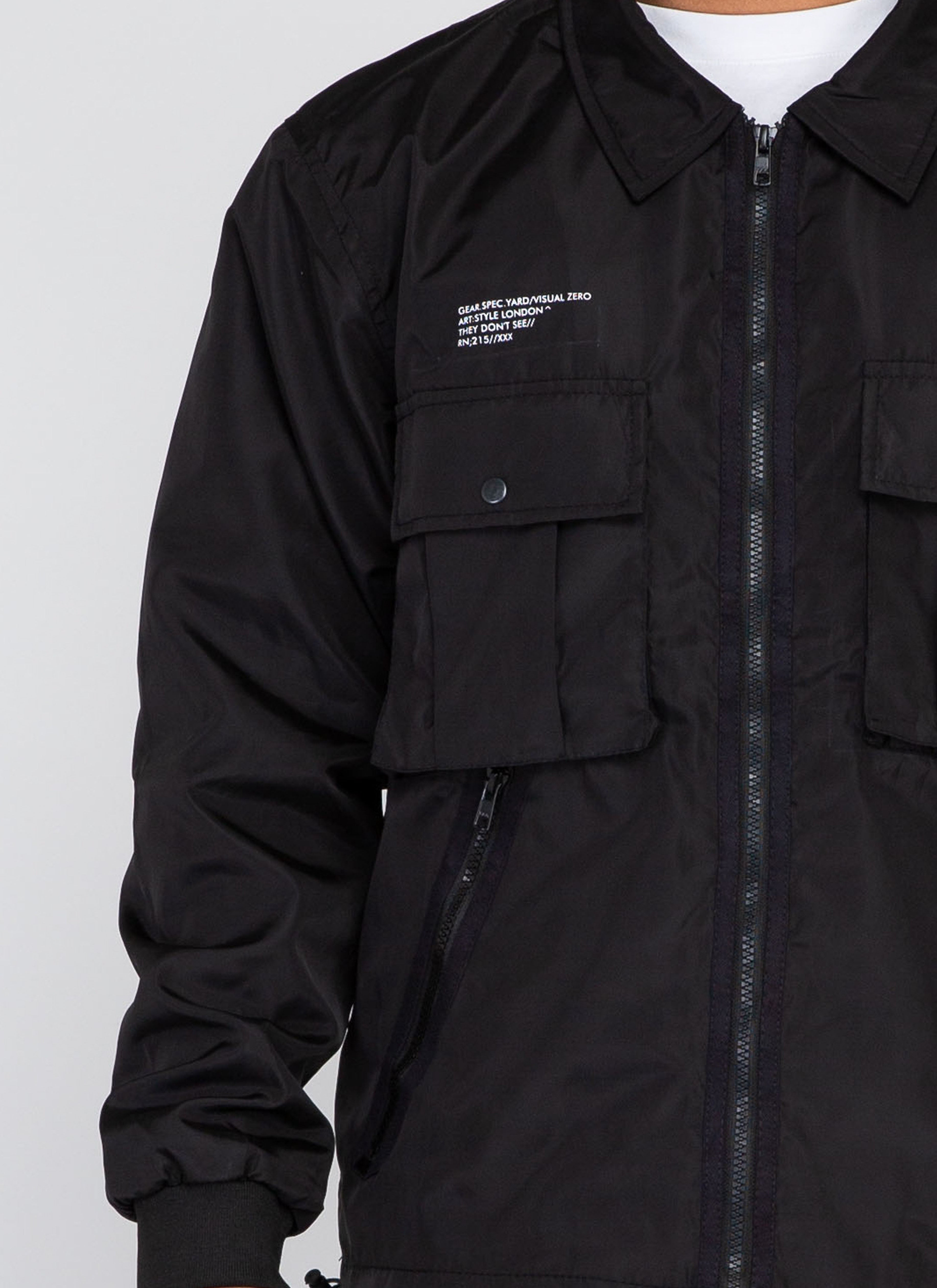 Cargo Zipped shirt Jacket (Black)