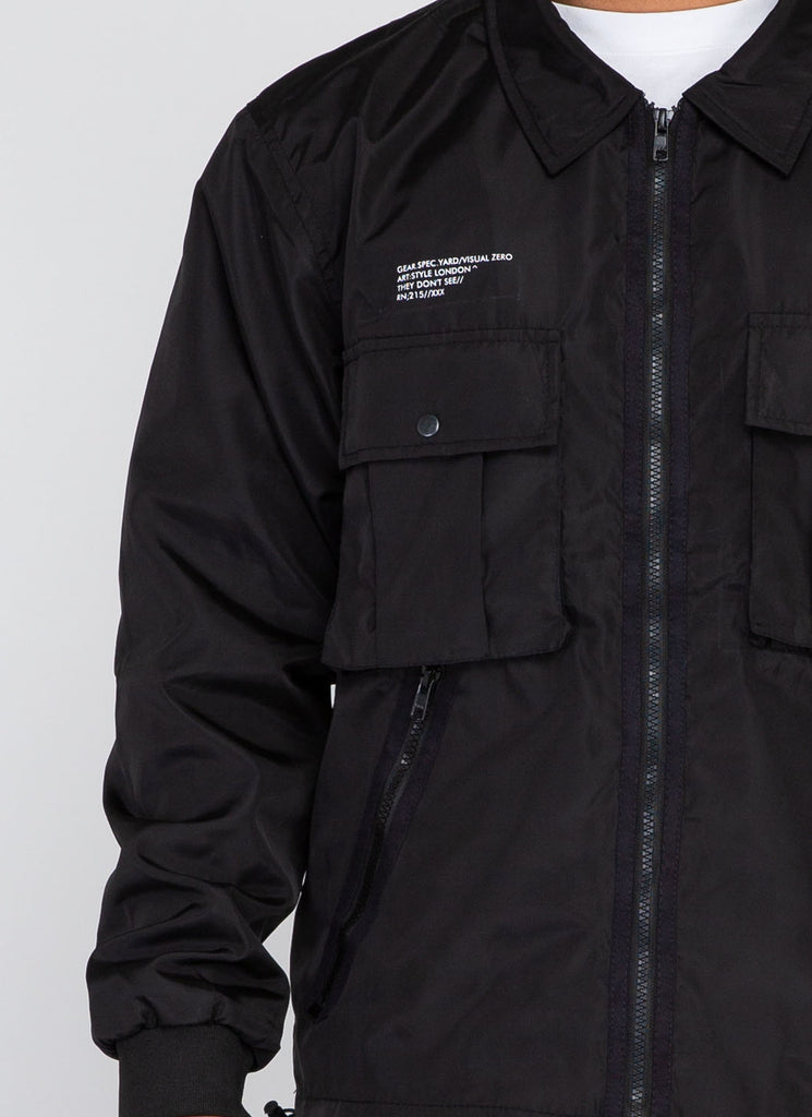 Cargo Zipped shirt Jacket (Black)