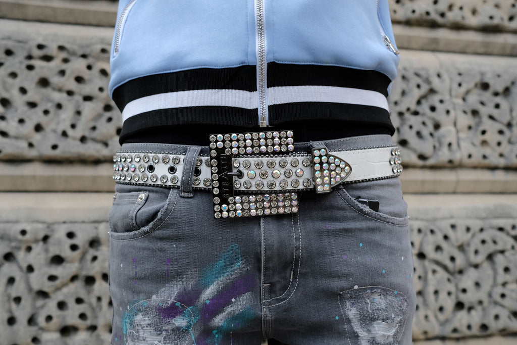Leather Embellished Belt (White)