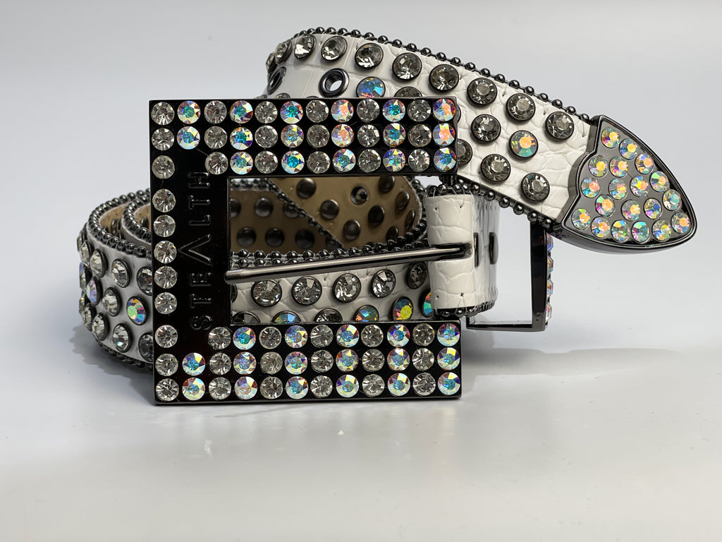 Leather Embellished Belt (White)