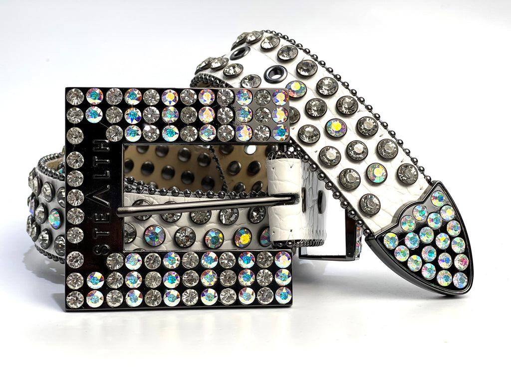 Leather Embellished Belt (White)